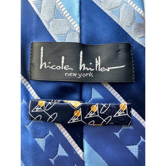 Nicole Miller NY Bartender All Silk Tie MARTINI Glass Blue Stripe Novelty 60" - Picture 3 of 9
